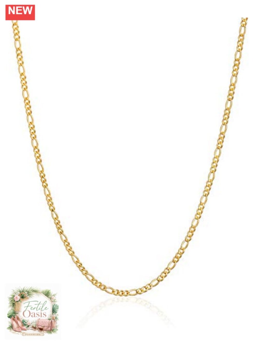 18K Gold Plated Figaro Chain Necklace 2MM-5MM, 16-26